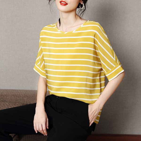 striped summer clothes coat t-shirt loose chiffon t-shirt thin simple all-match irregular comfortable skin, White
striped summer clothes coat t-shirt loose chiffon t-shirt thin simple all-match irregular comfortable skin, White