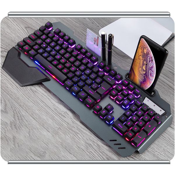 Игровая механическая клавиатура с подсветкой RGB проводная эргономичная клавиатура Держатель телефона Gamer Keyboard For Tablet Desktop For PUBG MX200411
Игровая механическая клавиатура с подсветкой RGB проводная эргономичная клавиатура Держатель телефона Gamer Keyboard For Tablet Desktop For PUBG MX200411