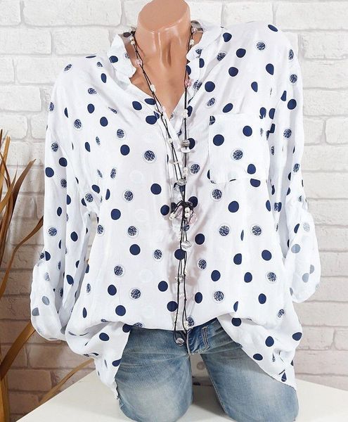 spring summer shirts women casual adjustable long sleeve polka dot print stand collar pockets button blouses size 5xl 2018, White
spring summer shirts women casual adjustable long sleeve polka dot print stand collar pockets button blouses size 5xl 2018, White