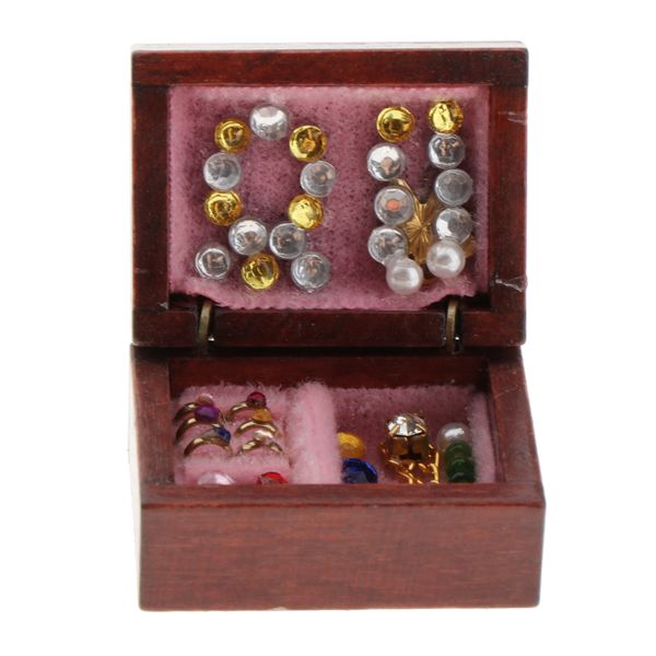 1/12 Dollhouse Miniature Vintage Style Jewelry Box Dressing Table Decoration