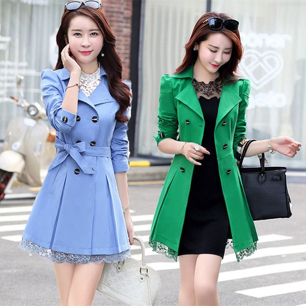 2019 spring and autumn new style women's mid-length korean-style slim fit bow lace lace long-sleeve trench coat, Tan;black
2019 spring and autumn new style women's mid-length korean-style slim fit bow lace lace long-sleeve trench coat, Tan;black
