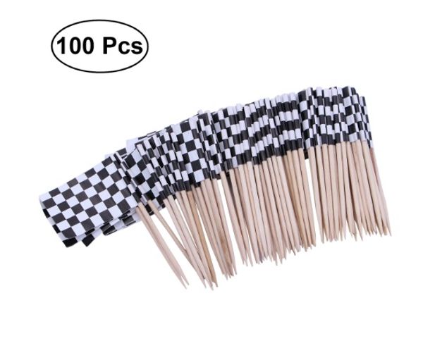 

free shipping Racing Flag 100 Pcs Paper Food Picks Dinner Cake Toothpicks Cupcake Toppers Decoration Fruit Cocktail Sticks