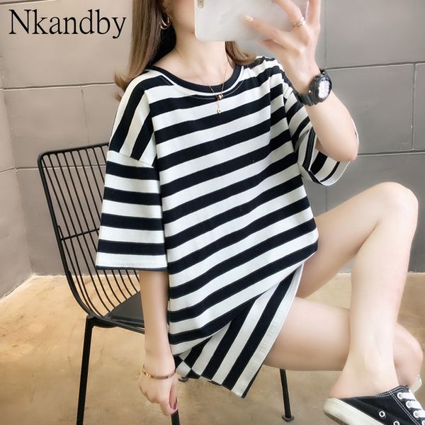 large size striped korean t-shirts women summer casua loose short sleeve round neck cotton ladies tshirts oversized streetwear, White
large size striped korean t-shirts women summer casua loose short sleeve round neck cotton ladies tshirts oversized streetwear, White