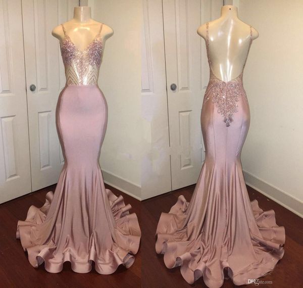 2019 see through pink prom dresses mermaid spaghetti strap appliques backless beaded evening dresses arabic party wear gowns, Black
2019 see through pink prom dresses mermaid spaghetti strap appliques backless beaded evening dresses arabic party wear gowns, Black
