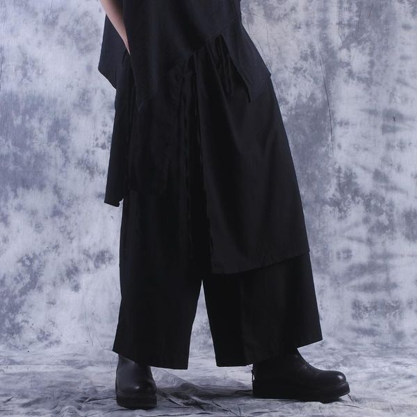 new men and women fashion skirt pants trendy men's personality cotton and linen irregular strap wide leg pants, Black
new men and women fashion skirt pants trendy men's personality cotton and linen irregular strap wide leg pants, Black