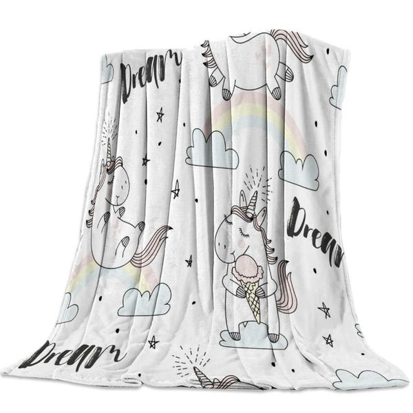 

unicorn rainbow cartoon cloud dream nap blanket super soft cozy coral fleece throw blanket bedspread for couch throw travel