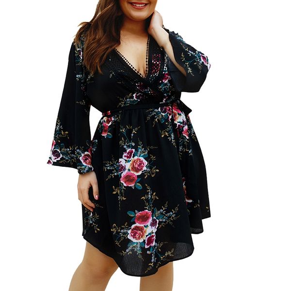 2019 fashion dress female plus size women floral v neck wrap low cut dress ladies bell sleeve summer robe femme vestidos, Black;gray
2019 fashion dress female plus size women floral v neck wrap low cut dress ladies bell sleeve summer robe femme vestidos, Black;gray