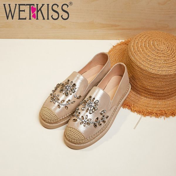 wetkiss platform flats straw weave leather flats crystal loafers fashion slip on women flat casual shoes, Black 
wetkiss platform flats straw weave leather flats crystal loafers fashion slip on women flat casual shoes, Black