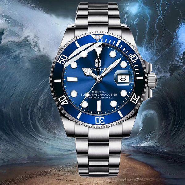 tacto men's watch full stainless steel calendar quartz watch rotatable blue bezel business 50m waterproof, Slivery;brown
tacto men's watch full stainless steel calendar quartz watch rotatable blue bezel business 50m waterproof, Slivery;brown