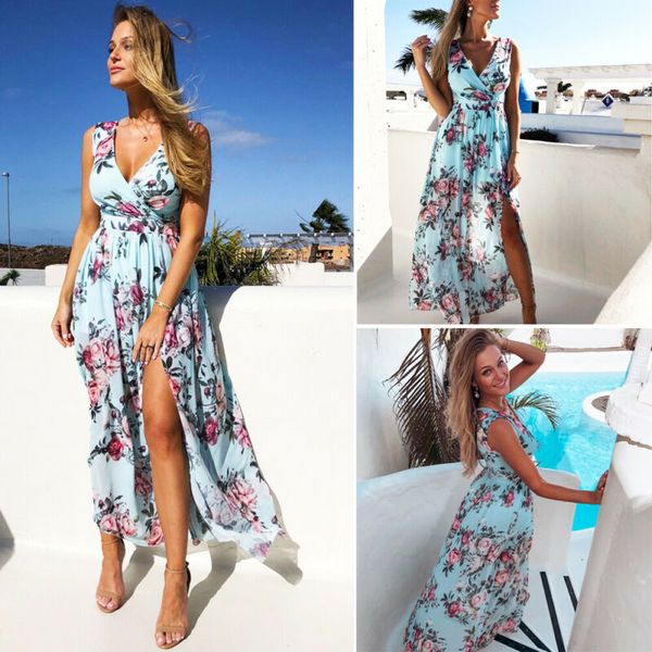 women boho flower long dress ankle length sleeveless v neck empire evening party beach summer split blue dresses, Black;gray
women boho flower long dress ankle length sleeveless v neck empire evening party beach summer split blue dresses, Black;gray