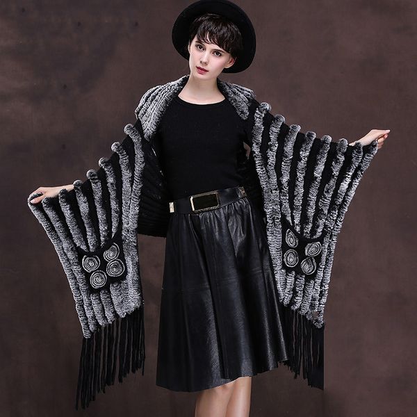 natural knit rex fur shawl poncho with tassel 2018 new style women's woven real fur jackets, Black
natural knit rex fur shawl poncho with tassel 2018 new style women's woven real fur jackets, Black