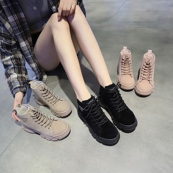 fall 2019 new korean edition student shoes street flat bottom lace single boots ins boots, Black 
fall 2019 new korean edition student shoes street flat bottom lace single boots ins boots, Black