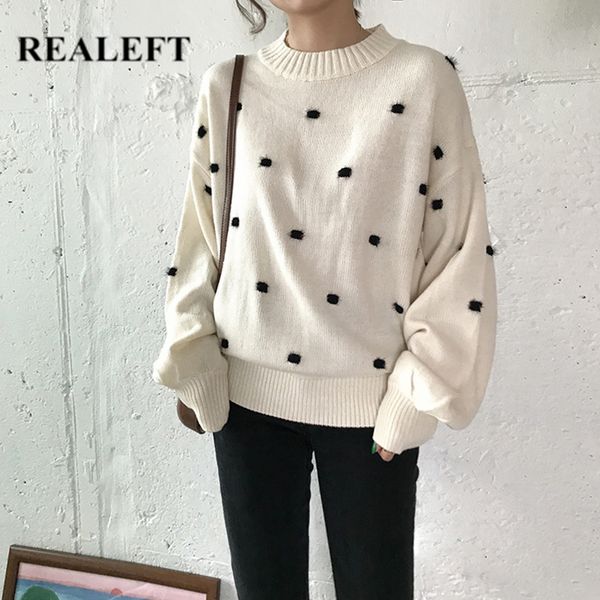 realeft autumn winter warm o-neck polka dots women's sweaters pullover korean style minimalist casual knitting loose sweater office, White;black
realeft autumn winter warm o-neck polka dots women's sweaters pullover korean style minimalist casual knitting loose sweater office, White;black