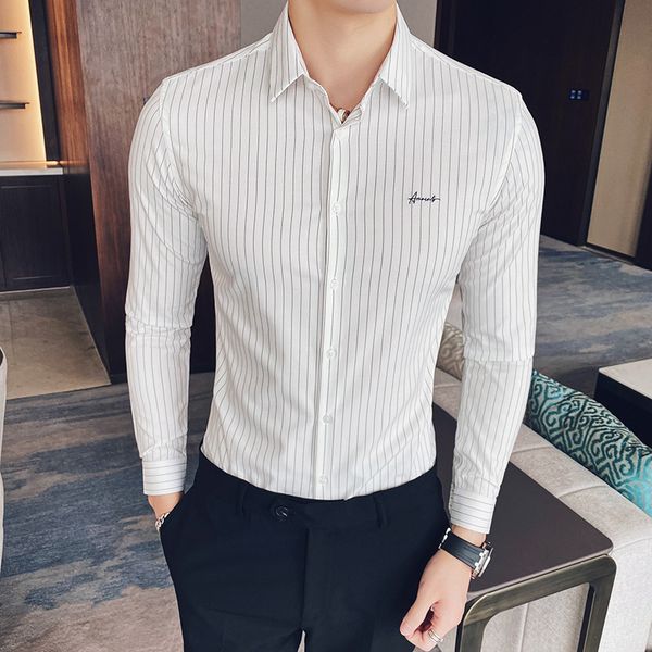 mens dress shirts long sleeve white striped shirt smart casual slim fit male high grade business office formal blouse 2020 4xl, White;black
mens dress shirts long sleeve white striped shirt smart casual slim fit male high grade business office formal blouse 2020 4xl, White;black