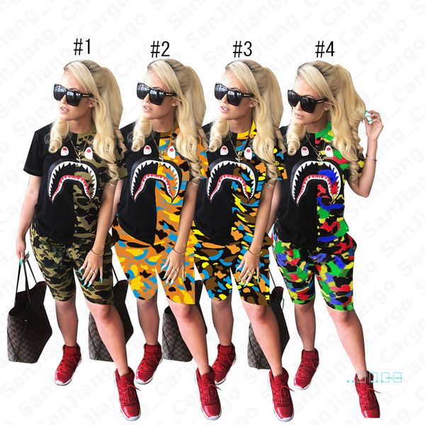 women two piece shorts set trendy shark summer tracksuit ladies camouflage patchwork outfit sportswear color matching cloth suit e5402, White
women two piece shorts set trendy shark summer tracksuit ladies camouflage patchwork outfit sportswear color matching cloth suit e5402, White