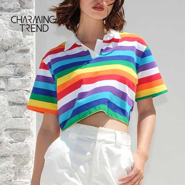charmingtrend women rainbow crop for teens tank 2020 summer female short t-shirt striped lapel short sleeve women's t shirt, White
charmingtrend women rainbow crop for teens tank 2020 summer female short t-shirt striped lapel short sleeve women's t shirt, White