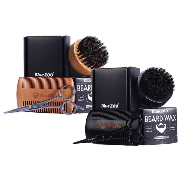2 set luxury mens борода уход уход kit усы воск борода кисть comb + scissor, Silver