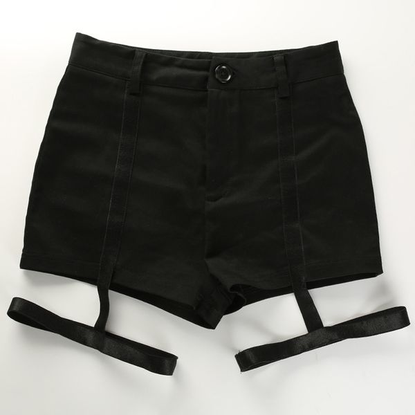 

newly summer women shorts high waist solid color bandage party club casual short pants vk-ing, White;black