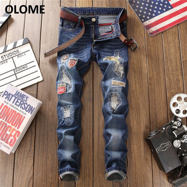 2019 new stretch jeans men's holes patch pants men's retro badge pants embroidered casual jeans denim men biker, Blue
2019 new stretch jeans men's holes patch pants men's retro badge pants embroidered casual jeans denim men biker, Blue