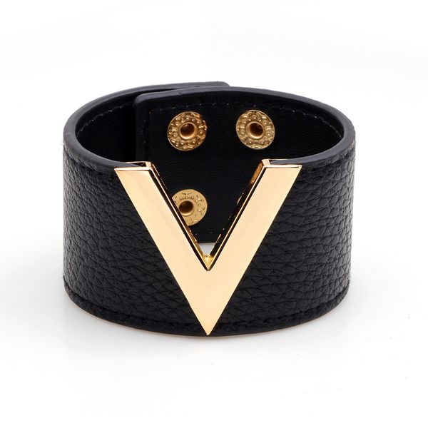 gold v shape stylish charm wrap leather cuff bracelets gold v bracelet for wedding fashion symbol wristband femme jewelry, Black
gold v shape stylish charm wrap leather cuff bracelets gold v bracelet for wedding fashion symbol wristband femme jewelry, Black