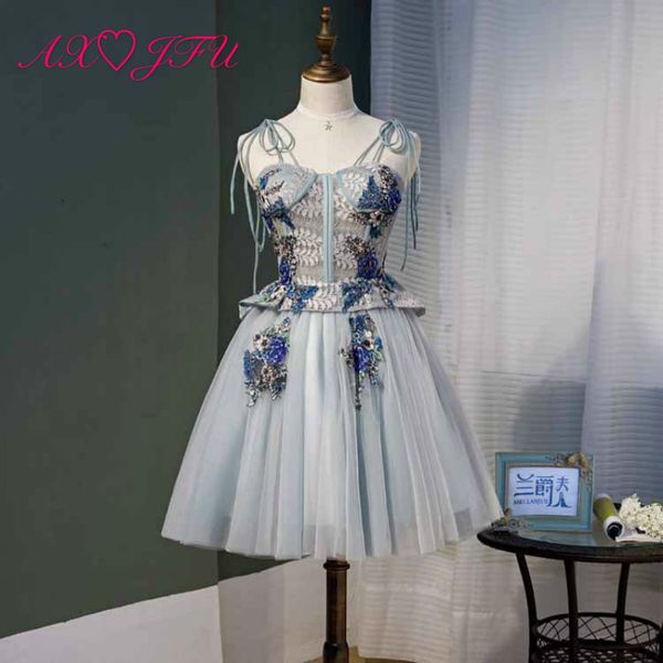 axjfu luxury princess grey green lace evening dress host spaghetti strap beading flower bow ruffles party short evening dress, White;black
axjfu luxury princess grey green lace evening dress host spaghetti strap beading flower bow ruffles party short evening dress, White;black