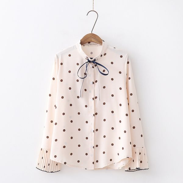 s25023 early autumn shirt women long sleeve autumn clothing new style korean-style loose-fit bell sleeve chiffon lace-up polka d, White
s25023 early autumn shirt women long sleeve autumn clothing new style korean-style loose-fit bell sleeve chiffon lace-up polka d, White
