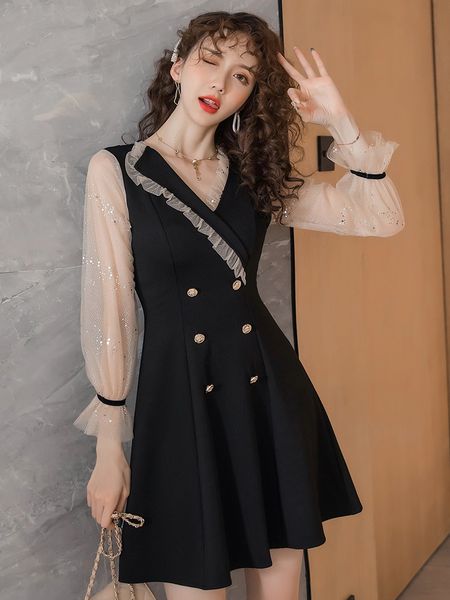women dresses french mesh small black dress in early autumn of 2020 new style waist slimming a- line skirt wooden ear long sleeve dress wome, White;black
women dresses french mesh small black dress in early autumn of 2020 new style waist slimming a- line skirt wooden ear long sleeve dress wome, White;black