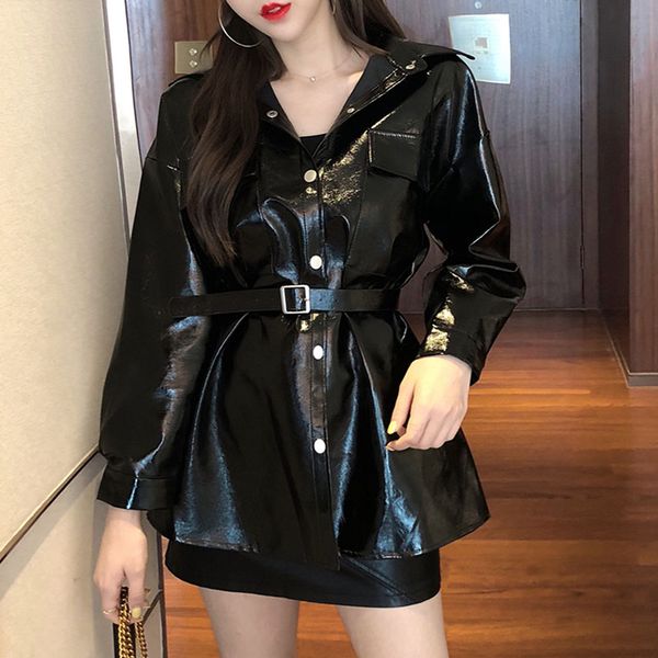 black glossy patent women leather jackets pu with belt female street style single breasted long leather jacket biker coat py77
black glossy patent women leather jackets pu with belt female street style single breasted long leather jacket biker coat py77