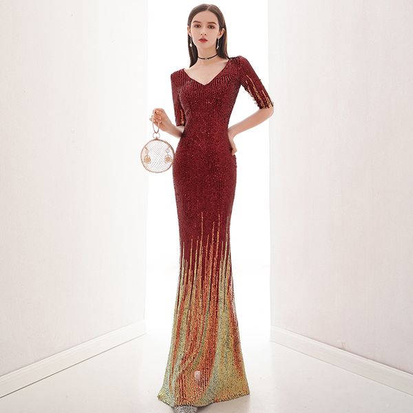 ae742 sequined mermaid 2020 prom dresses long v-neck half sleeves elegant women formal party dresses, White;black
ae742 sequined mermaid 2020 prom dresses long v-neck half sleeves elegant women formal party dresses, White;black