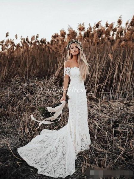 elegant off the shoulder mermaid wedding dresses lace sweep train short sleeves custom made bohomian wedding gowns robe de mariée, White
elegant off the shoulder mermaid wedding dresses lace sweep train short sleeves custom made bohomian wedding gowns robe de mariée, White