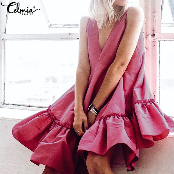 plus size women ruffles party dress 2019 celmia summer sleeveless deep v neck solid shirt dresses casual midi vestidos, Black;gray
plus size women ruffles party dress 2019 celmia summer sleeveless deep v neck solid shirt dresses casual midi vestidos, Black;gray