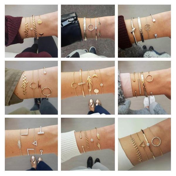 fashion leaves bracelets for women moon charm bracelets metal cutout friendship bracelet circle adjustable gold color jewelry, White
fashion leaves bracelets for women moon charm bracelets metal cutout friendship bracelet circle adjustable gold color jewelry, White