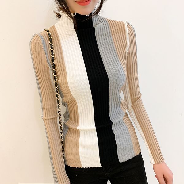 autumn winter women slim pullover sweaters female long sleeve turtleneck ribbed high elastic striped knitted jumper top, White;black
autumn winter women slim pullover sweaters female long sleeve turtleneck ribbed high elastic striped knitted jumper top, White;black