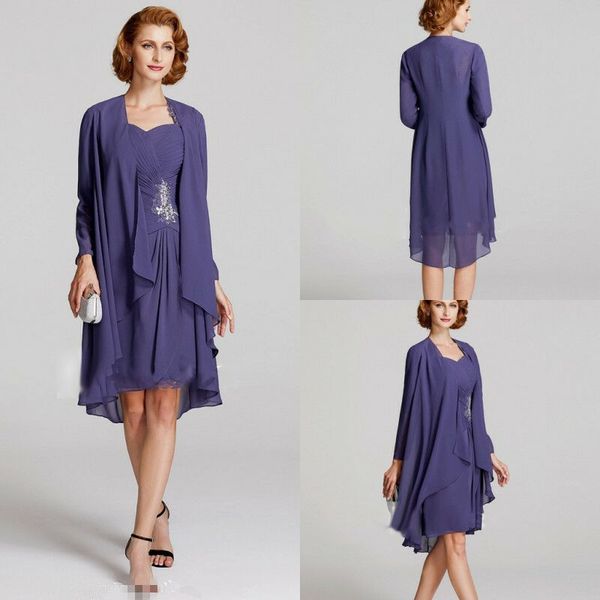 boho two piece purple mother of the bride dresses with jackets elegant sweetheart knee length chiffon beach mother bride dress long sleeves, Black;red
boho two piece purple mother of the bride dresses with jackets elegant sweetheart knee length chiffon beach mother bride dress long sleeves, Black;red
