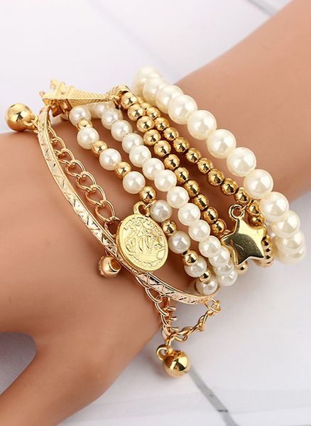 women alloy gold fashion sweet rhinestone eiffel tower logo pearl retro coin six-piece jewelry multilayer elastic gold bracelet, Golden;silver
women alloy gold fashion sweet rhinestone eiffel tower logo pearl retro coin six-piece jewelry multilayer elastic gold bracelet, Golden;silver