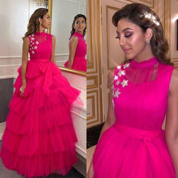 fuchsia cake skirts prom dresses high neck star type appliques beads tulle party cocktail gowns robes de soiree pleats formal evening dress, Black
fuchsia cake skirts prom dresses high neck star type appliques beads tulle party cocktail gowns robes de soiree pleats formal evening dress, Black