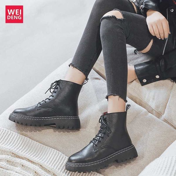 weideng increase 4 cm low ankle boots heels winter motorcycle shoe women lace up soft non slip british style high quality, Black
weideng increase 4 cm low ankle boots heels winter motorcycle shoe women lace up soft non slip british style high quality, Black