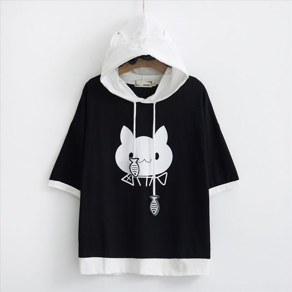 fish bone color matching hooded headscarf sweater scarf short-sleeved t-shirt sweater women's loose cute top, White
fish bone color matching hooded headscarf sweater scarf short-sleeved t-shirt sweater women's loose cute top, White