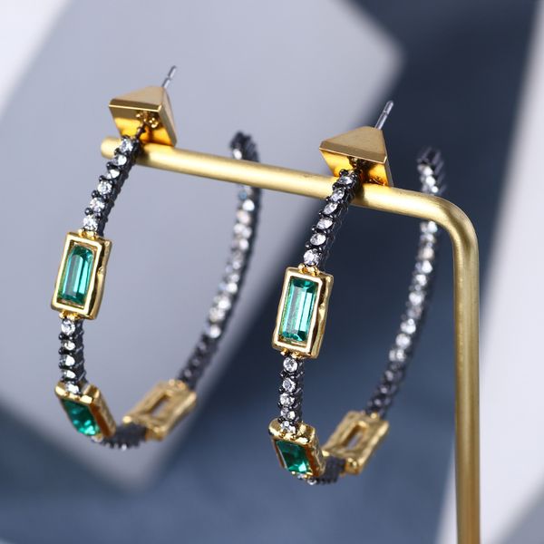 american green stone punk style gold black design earring ear circle birthday present, Silver
american green stone punk style gold black design earring ear circle birthday present, Silver