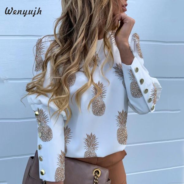wenyujh womon blouse shirt elegant office lady autumn puff shoulder button blouse pineapple print long sleeve chemise femme, White
wenyujh womon blouse shirt elegant office lady autumn puff shoulder button blouse pineapple print long sleeve chemise femme, White