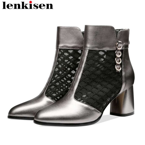 lenkisen natural leather metal zipper round toe high heels ankle summer boots breathable mesh office lady runway show boots l09, Black
lenkisen natural leather metal zipper round toe high heels ankle summer boots breathable mesh office lady runway show boots l09, Black