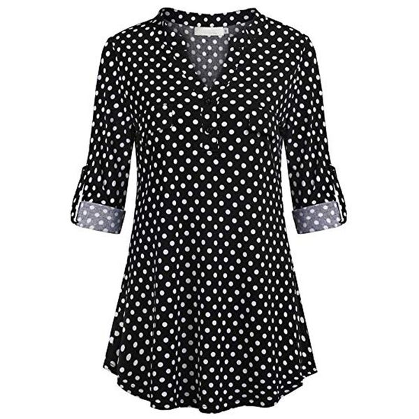 women's blouses shirt split button long sleve roll-up polka dot printed tunic v neck streetwear roupas femininas blouses, White
women's blouses shirt split button long sleve roll-up polka dot printed tunic v neck streetwear roupas femininas blouses, White