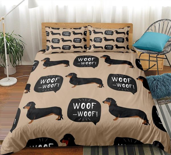 

cartoon pet bedding set dachshund sausage dog duvet cover set cute dog quilt cover teen kids taupe bed king home textile