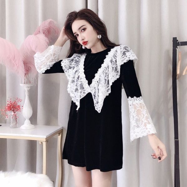 2020 autumn new net red sweet temperament lace stitching hepburn style small black dress loose slimming dress female, White;black
2020 autumn new net red sweet temperament lace stitching hepburn style small black dress loose slimming dress female, White;black