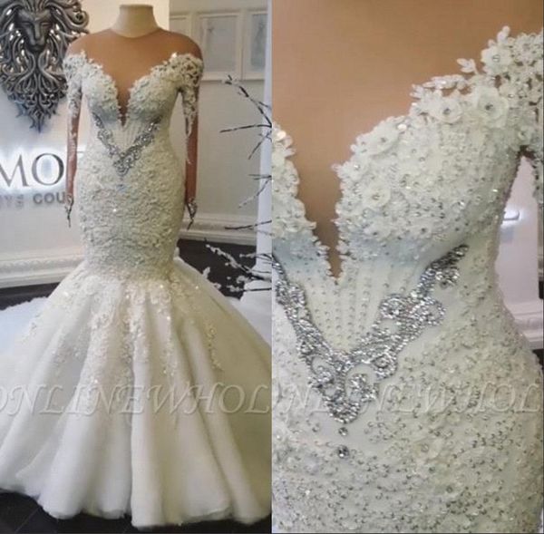 illusion jewel neck long sleeve mermaid wedding dresses beads sequins lace appliques bridal gown robe de mariee bc1782, White
illusion jewel neck long sleeve mermaid wedding dresses beads sequins lace appliques bridal gown robe de mariee bc1782, White