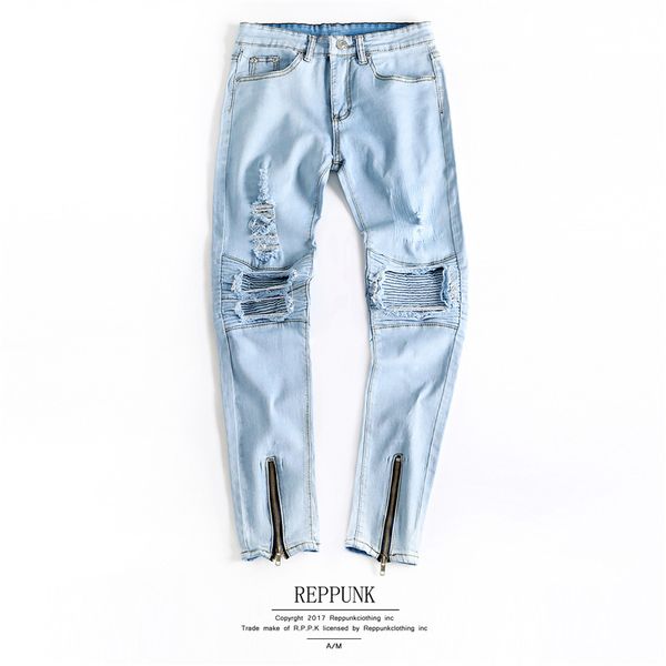 mens designer high street casual jeans personalized knee wrinkle worn trouser legs zipper pants, Blue
mens designer high street casual jeans personalized knee wrinkle worn trouser legs zipper pants, Blue