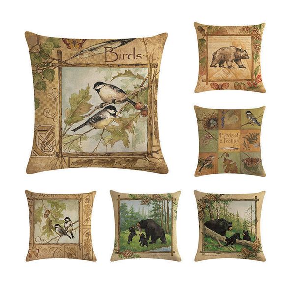 ретро стиль печати медведь лес гора наволочки птицы, обитающие roomseat главная декоративные хлопок белье наволочки zy271