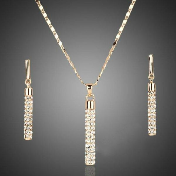 fashionable women cubic zirconia gold color clear austria crystals column drop earrings and pendant necklace jewelry sets, Silver
fashionable women cubic zirconia gold color clear austria crystals column drop earrings and pendant necklace jewelry sets, Silver