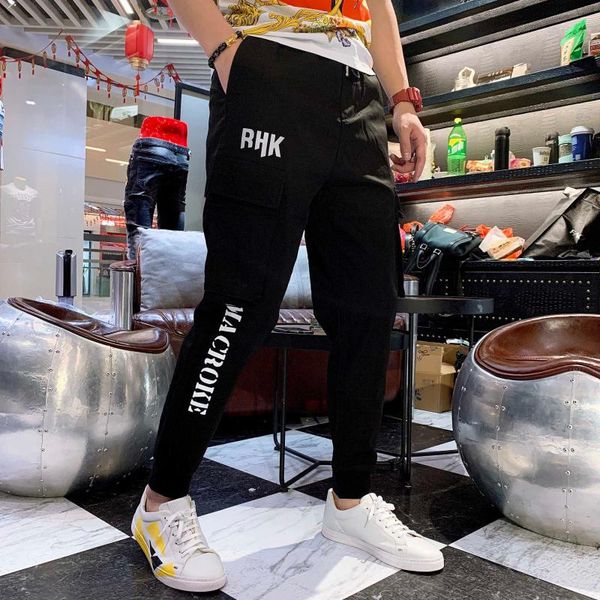 spring and summer new slim pants men tide brand personality embroidered red overalls station network in europe casual pants men tide, Black 
spring and summer new slim pants men tide brand personality embroidered red overalls station network in europe casual pants men tide, Black