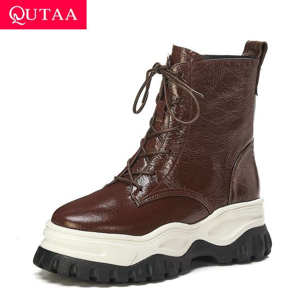 qutaa 2020 round toe platform leisure short boots cow leather autumn winter fashion women shoes lace up mid calf boots size34-39, Black
qutaa 2020 round toe platform leisure short boots cow leather autumn winter fashion women shoes lace up mid calf boots size34-39, Black